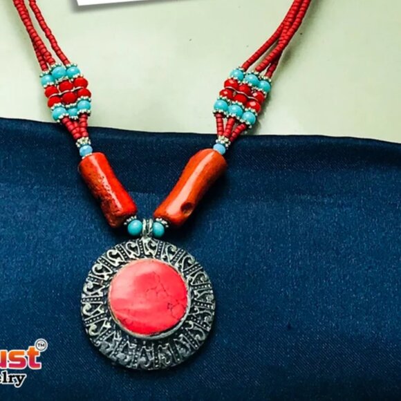 Beaded Multilayers Chain Necklace With Pendant, Ethnic Statement Necklaces - Picture 8 of 10